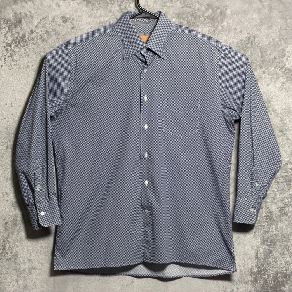 Canali Shirt Mens Large Blue White Geometric Stretch Long Sleeve Luxury Preppy